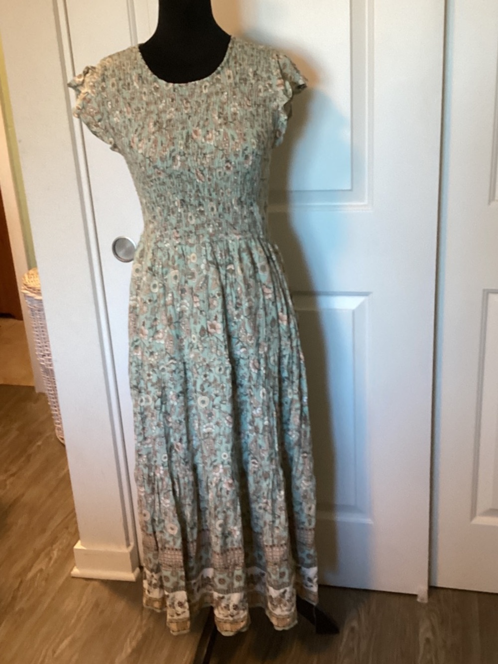 By The River Floral Smocked Tiered Maxi Dress in Sage L